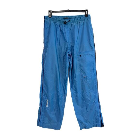VTG Y2K Nike Windbreaker Track Pants Mens M Gray Tag Baggy Wide Nylon Lined Blue - Picture 1 of 15